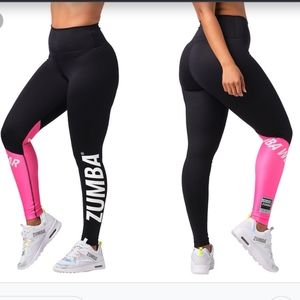 Zumba Est 2001 High Waist Ankle Leggings size Medium Marvelous Black Pink White
